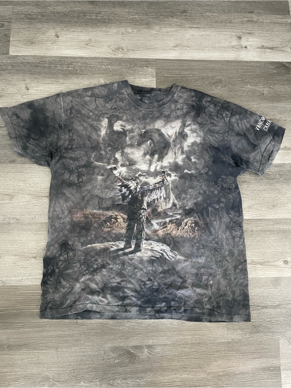 Tie-Dye Black Graphic Men’s T-Shirt with Native-Inspired Print